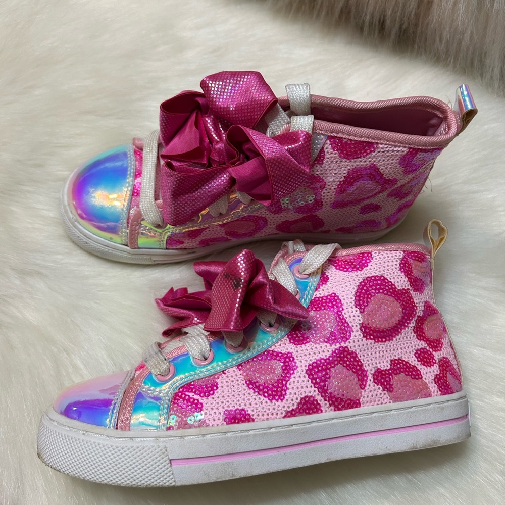 Girls Pink Leopard Print Siwa JoJo Sneakers with Bow